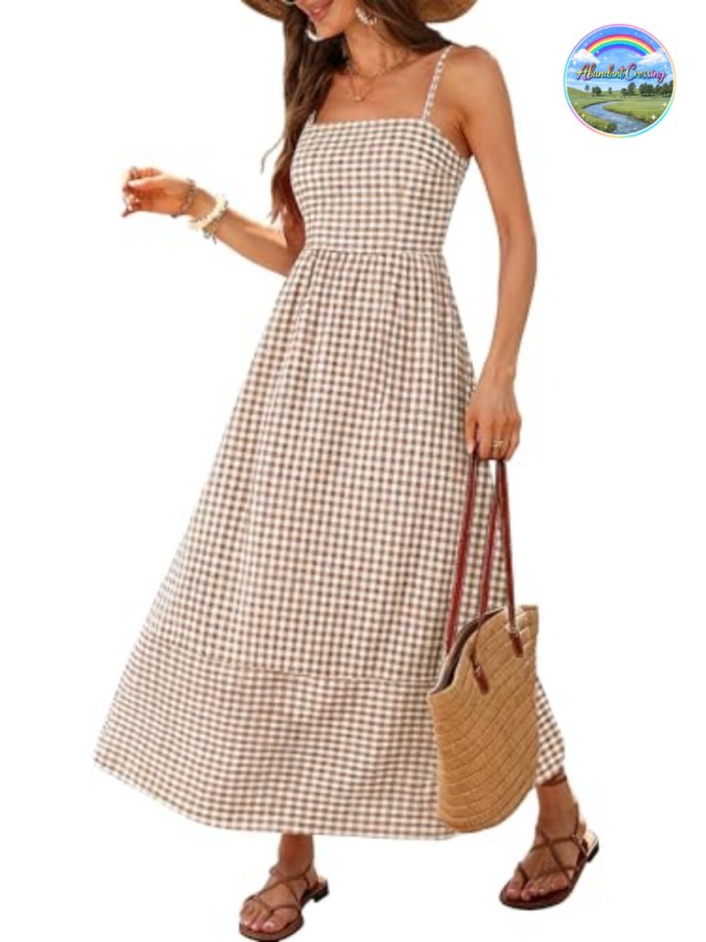 100% Rayon Sleeveless Gingham Maxi Dress with Pockets